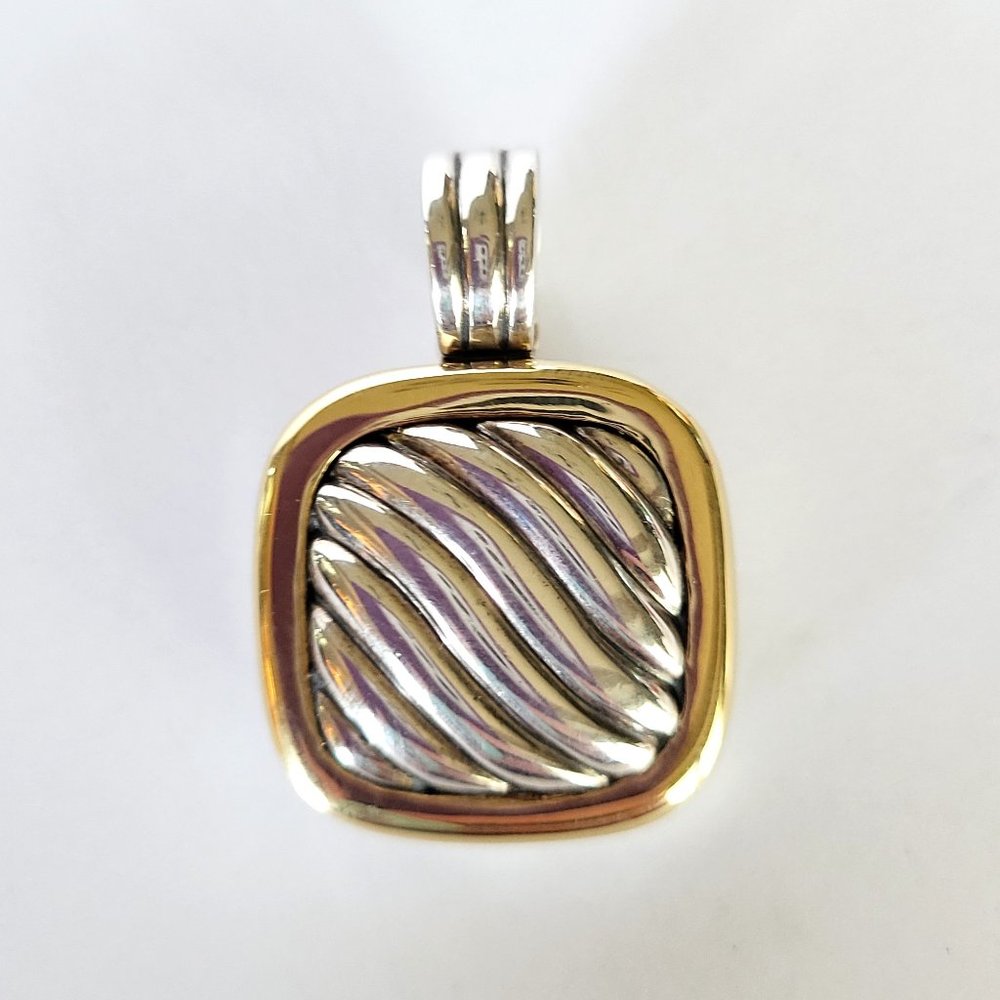 David Yurman Two Tone Cable Square Locket Pendant 925 & 18K